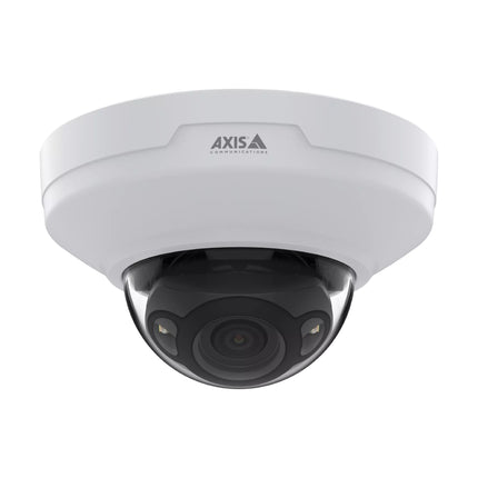 Close-up view of the AXIS M4218-LV dome lens highlighting built-in OptimizedIR LEDs for 20-meter night vision surveillance