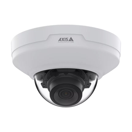 Front view of the ultra-compact white AXIS M4218-V indoor 4K mini dome camera showing its smooth dome cover.
