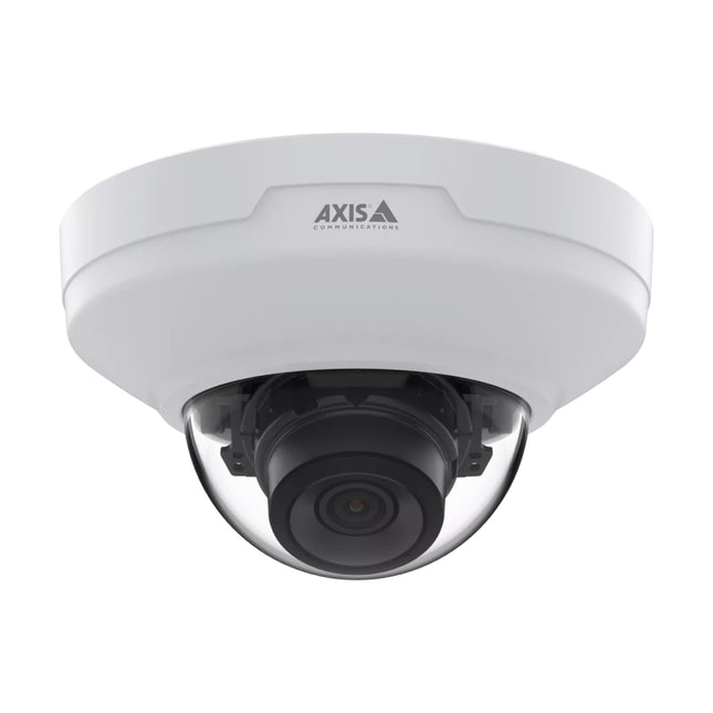 Front view of the ultra-compact white AXIS M4218-V indoor 4K mini dome camera showing its smooth dome cover.