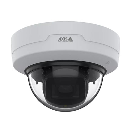 Side profile view of the low-profile AXIS M4228-LVE outdoor dome camera showing its clean surface-mount aesthetic on an architectural wall.