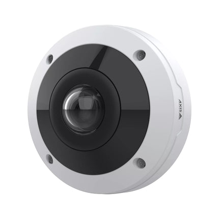 Close-up view of the AXIS M4318-PLVE stereographic Sharpdome fisheye lens and built-in OptimizedIR LEDs.