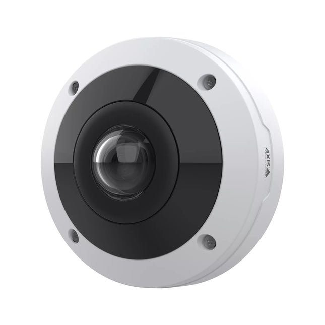 Close-up view of the AXIS M4318-PLVE stereographic Sharpdome fisheye lens and built-in OptimizedIR LEDs.