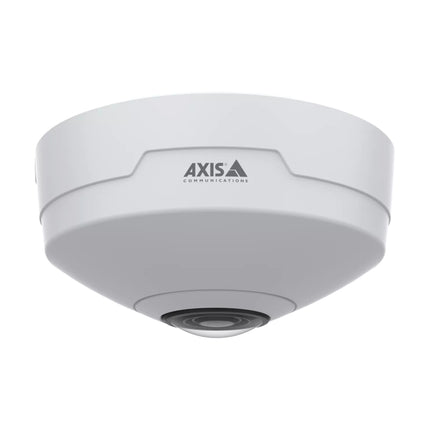Angled shot of the AXIS M4327-P panoramic dome highlighting its paintable casing designed to blend seamlessly into commercial ceilings.
