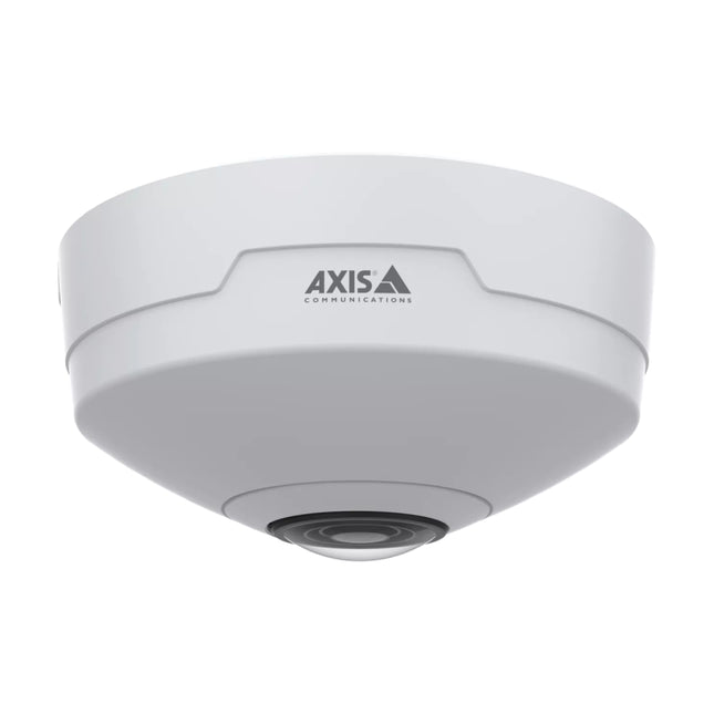 Angled shot of the AXIS M4327-P panoramic dome highlighting its paintable casing designed to blend seamlessly into commercial ceilings.