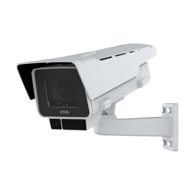 AXIS P1387-LE 5MP outdoor box camera featuring DLPU deep learning processing unit and weather-resistant housing.