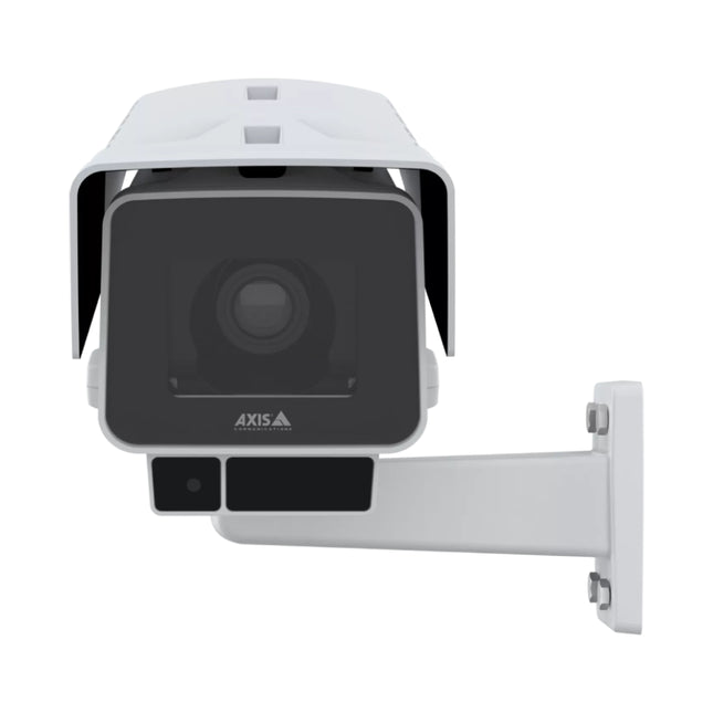 Front-on view of AXIS P1388-LE highlighting the long-range built-in OptimizedIR LEDs and premium front window glass.