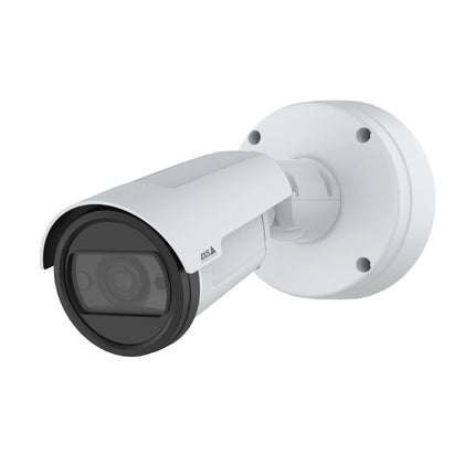AXIS P1465-LE-3 2MP outdoor network bullet camera with protective sunshield in white.