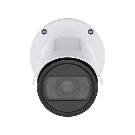 AXIS P1467-LE 5MP outdoor bullet camera featuring a built-in sunshield, IK10 vandal resistance, and a robust mounting arm.
