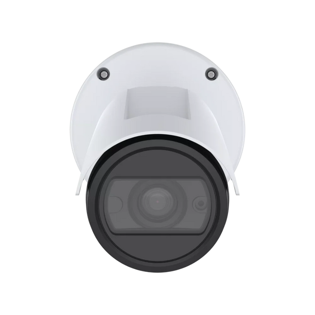 AXIS P1467-LE 5MP outdoor bullet camera featuring a built-in sunshield, IK10 vandal resistance, and a robust mounting arm.