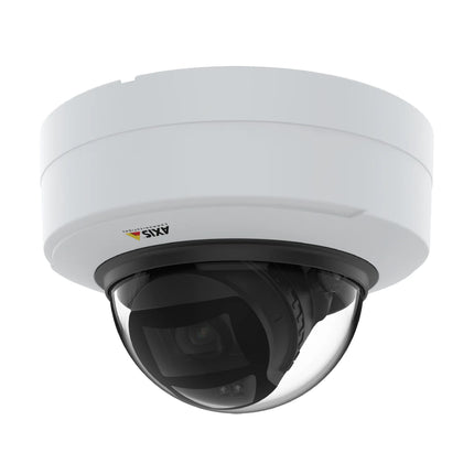 Close-up view of the AXIS P3265-LV internal varifocal lens displaying the integrated 850nm OptimizedIR LEDs for illumination up to 40 meters