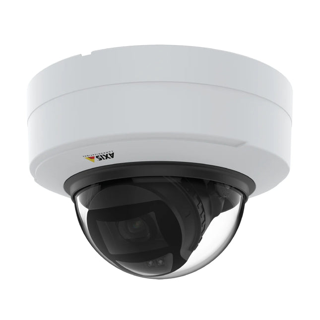 Close-up view of the AXIS P3265-LV internal varifocal lens displaying the integrated 850nm OptimizedIR LEDs for illumination up to 40 meters