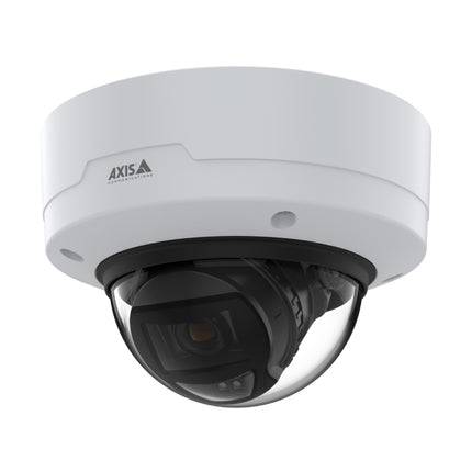 Close-up view of the AXIS P3265-LVE 9mm internal varifocal lens showing integrated OptimizedIR LEDs for long-range night vision up to 40m