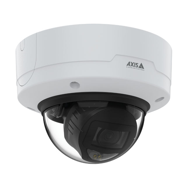 Close-up view of the AXIS P3267-LVE internal varifocal lens displaying the integrated OptimizedIR LEDs for long-range night vision illumination