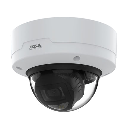 Close-up view of the AXIS P3268-LV internal varifocal lens displaying the integrated OptimizedIR LEDs for invisible night vision illumination