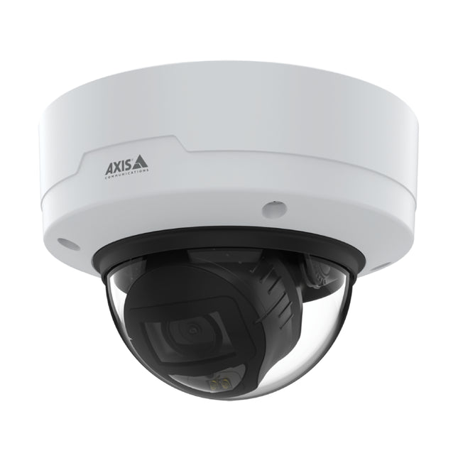 Close-up view of the AXIS P3268-LV internal varifocal lens displaying the integrated OptimizedIR LEDs for invisible night vision illumination