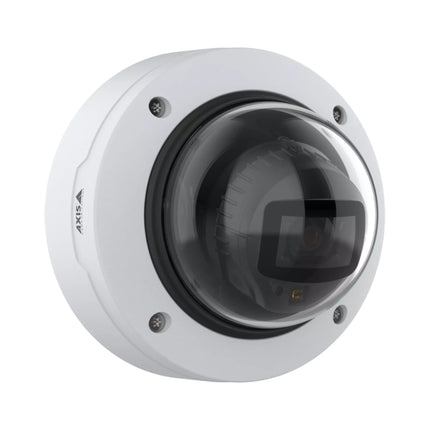 Interior hardware view of the AXIS P3275-LV highlighting the 3-axis gimbal mechanism and motorized varifocal lens.