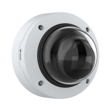 Installation view of the AXIS P3275-V dome camera mounted flush to an office ceiling, blending seamlessly into a modern commercial environment.
