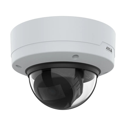 Front perspective of the compact AXIS P3275-V indoor vandal-resistant dome network camera showcasing its discreet, low-profile casing.