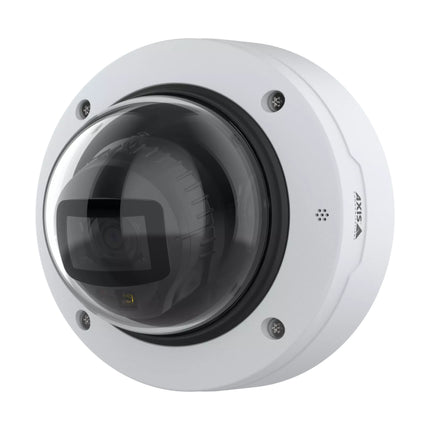 AXIS P3288-LV network camera mounted onto an indoor corporate ceiling grid, offering low-profile enterprise security.