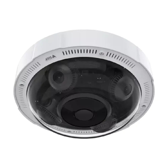 Outdoor commercial installation of the AXIS P3735-PLE multi-directional dome camera showcasing wide area situational awareness.
