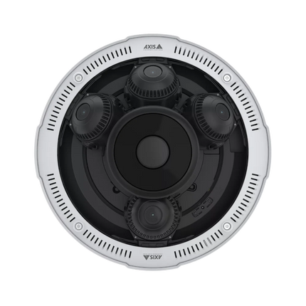 AXIS P3738-PLE (02635-001) 32MP multidirectional camera featuring four 4K varifocal sensors and 360° IR illumination in a rugged white housing.