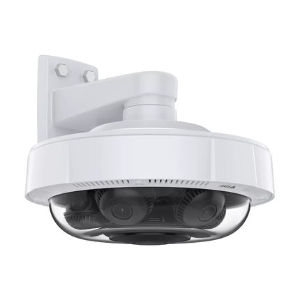 Visual representation of the AXIS P3738-PLE providing four independent 4K views with deep learning-based object classification for humans and vehicles.