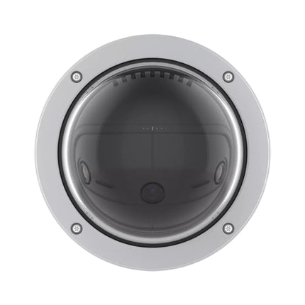 Close-up view of the AXIS P3818-PVE three-sensor array designed for seamless 180-degree panoramic stitching.