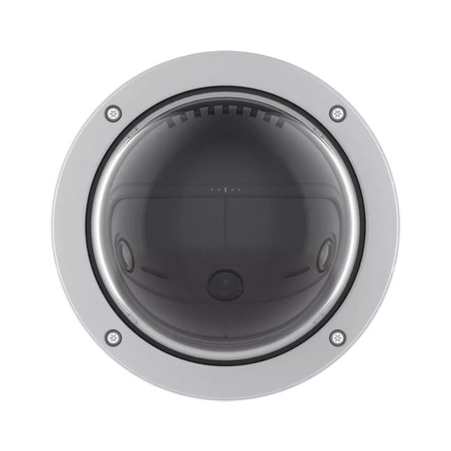 Close-up view of the AXIS P3818-PVE three-sensor array designed for seamless 180-degree panoramic stitching.