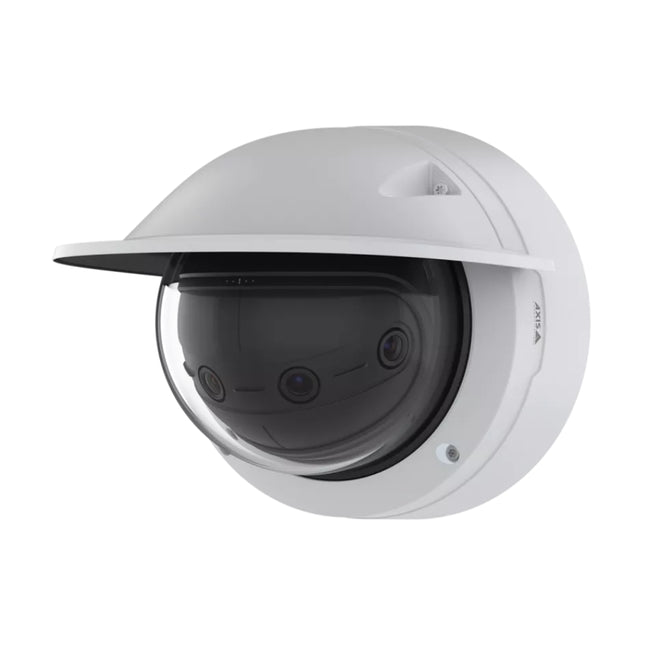 Close-up view of the internal four-sensor lens array inside the AXIS P3827-PVE designed for seamless 180-degree panoramic coverage