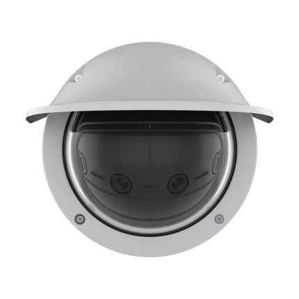 Side profile view of the weather-proof IP66 and IK10 vandal-resistant casing with integrated sunshield on the AXIS P3827-PVE camera