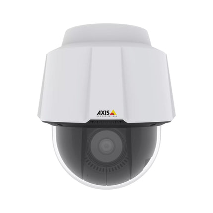 Side rendering of the AXIS P5655-E PTZ camera highlighting its heavy-duty wall bracket configuration and compact overhead housing layout.