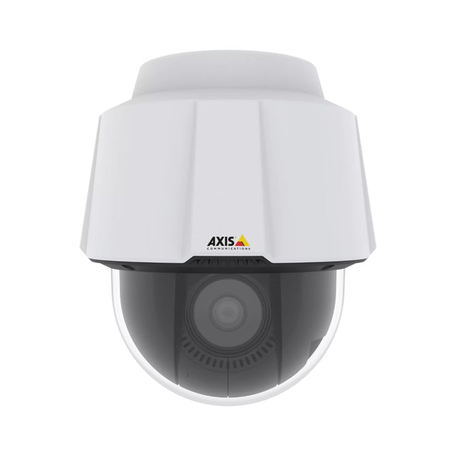 Side rendering of the AXIS P5655-E PTZ camera highlighting its heavy-duty wall bracket configuration and compact overhead housing layout.