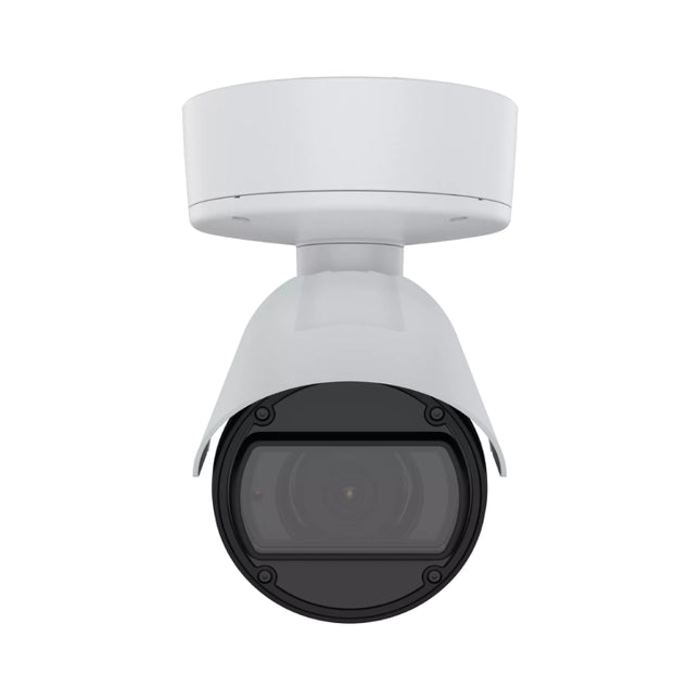 Close-up view of the AXIS Q1805-LE 4.3-137mm varifocal 32x optical zoom lens and OptimizedIR night vision LEDs.