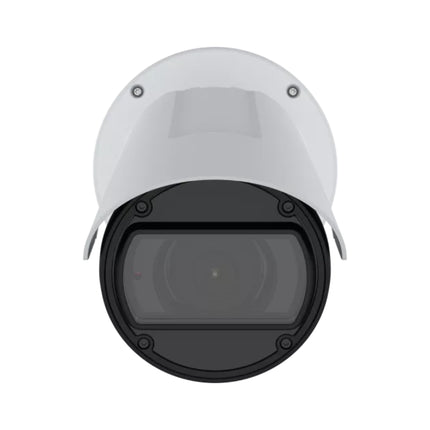 Detailed front-on view of the AXIS Q1806-LE camera showing the large 32x optical zoom telephoto lens.