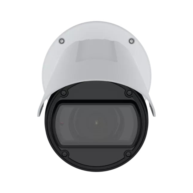 Detailed front-on view of the AXIS Q1806-LE camera showing the large 32x optical zoom telephoto lens.