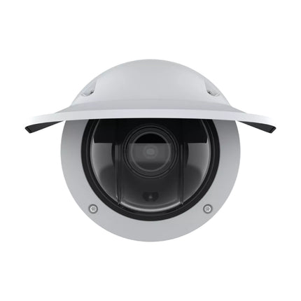 Close-up of AXIS Q3546-LVE dome revealing integrated OptimizedIR LEDs for invisible night illumination.