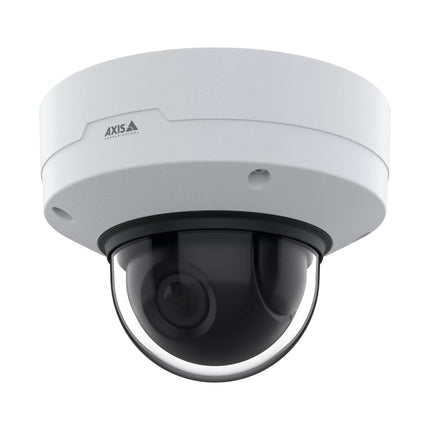 Front view of the rugged white AXIS Q3626-VE 4K outdoor dome camera showing its impact-resistant dome shield.