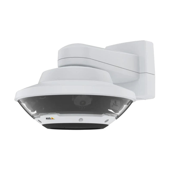 Close-up view of the AXIS Q6100-E internal sensor assembly featuring four 5MP lenses positioned in a ring for seamless 360-degree coverage