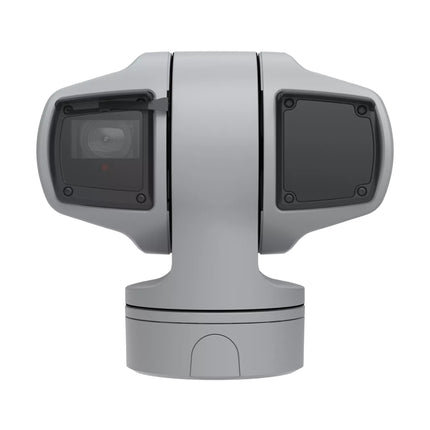 AXIS Q6225-LE heavy-duty 1080p PTZ network camera with 31x optical zoom, built-in silicone wiper, and urban grey metallic housing.