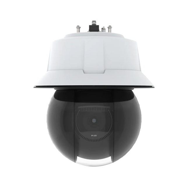 AXIS Q6325-LE 2MP outdoor PTZ camera with 31x optical zoom, high-power OptimizedIR LEDs, and white aluminum vandal-resistant housing.