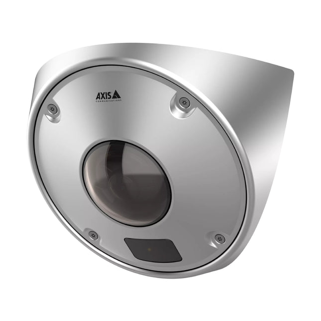 AXIS Q9227-SLV 4MP corner-mount network camera with stainless steel anti-ligature casing.