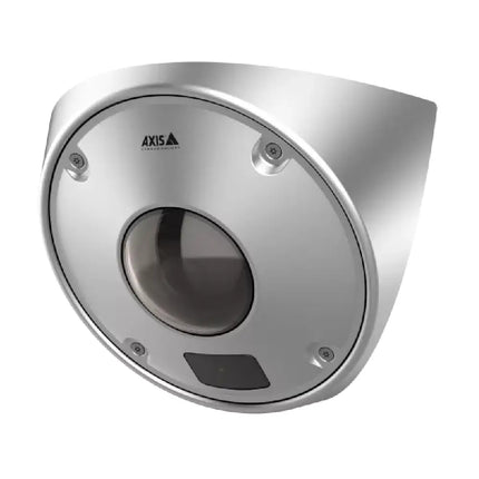 Front view of the AXIS Q9227-SLV anti-ligature corner-mount security camera showing its rugged stainless steel casing.