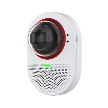 AXIS Q9307-LV (02487-001) 5MP indoor dome camera featuring integrated four-microphone array, broadband speaker, and status LED indicators.