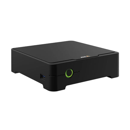 AXIS S3008 Mk II compact 8-port PoE recorder shown with power supply, mounting hardware, and quick start guide.