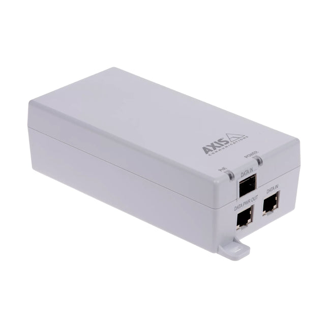 Rear panel view of the AXIS T8154 60W midspan showing AC power inlet socket and integrated wall mounting keyholes.