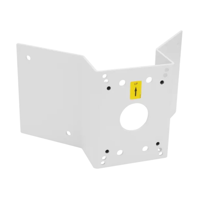 AXIS T91A64 (5017-641) white aluminum corner bracket for external wall mounting of Axis security cameras.