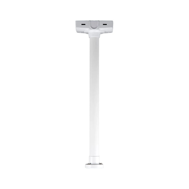Full profile view of the white AXIS T91B63 aluminum ceiling mount pipe bracket for pendant dome cameras