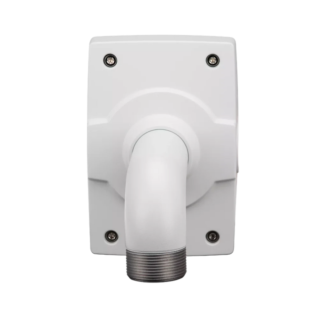 Installation view of AXIS T91D61 wall mount highlighting flexible cable routing via the back hole or side conduit connections.