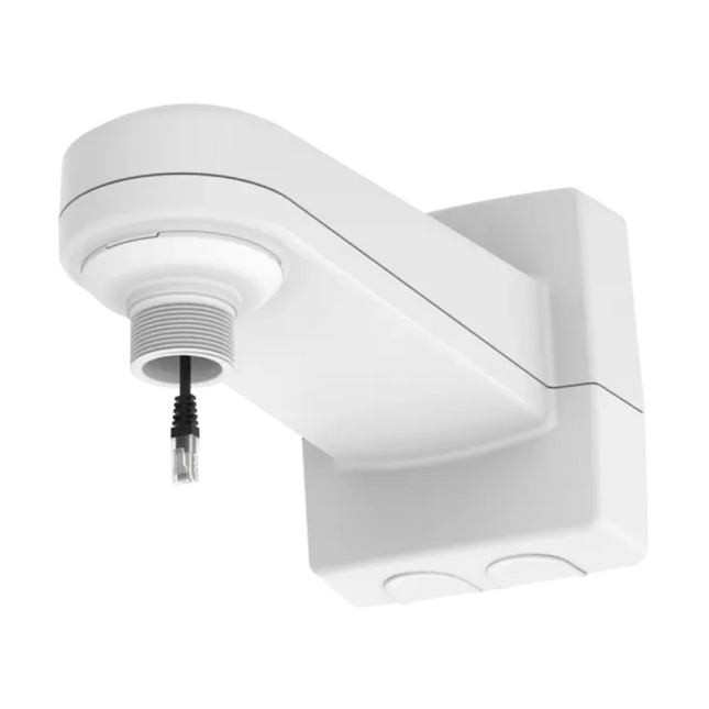 AXIS T91H61 (5507-641) white powder-coated aluminum wall mount with internal storage for connectivity devices and built-in RJ45 cable.