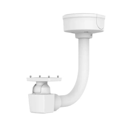 AXIS T94Q01F powder-coated white aluminum ceiling and column mount with integrated swivel arm showing industrial casing design.